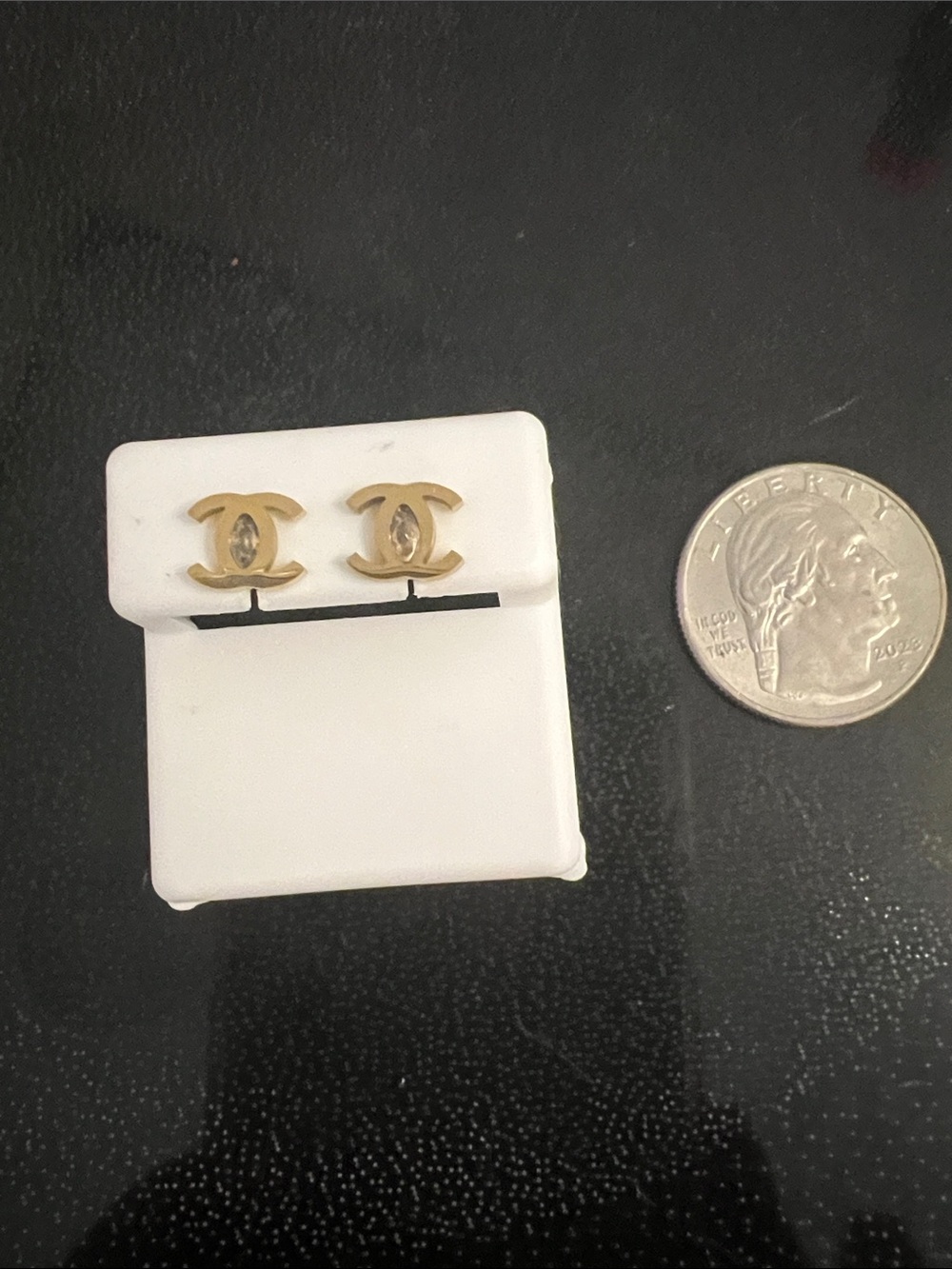 Gold-Tone Double C Crystal Stud Earrings - Picture 2 of 2
